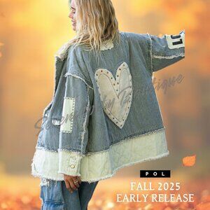 POL Brand New Release Denim Quilted Love Hearts & Floral Patchwork Jean Jacket
